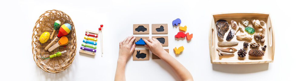 A child practicing the Montessori methods.